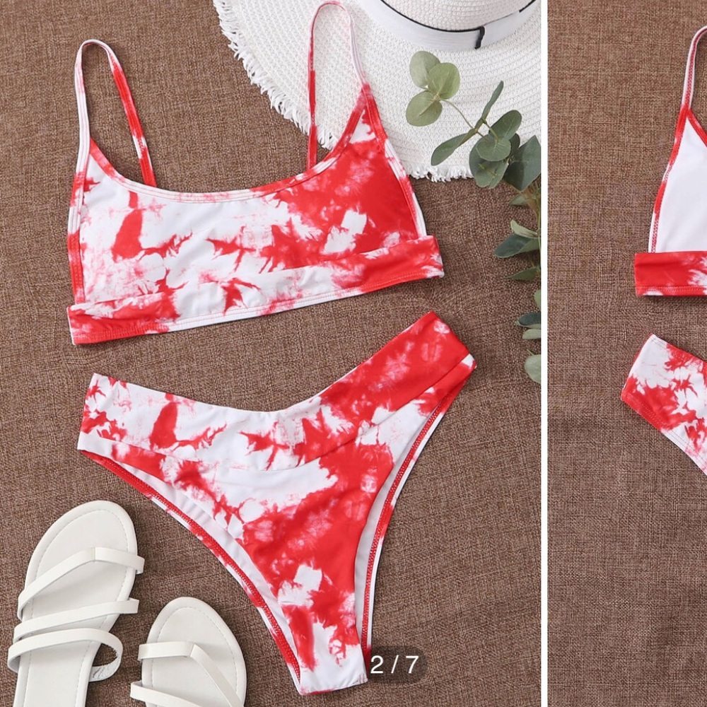 Shein Tie Dye Bikini Set Cami Top & High Leg Bottom 2 Piece Swimsuit - Picture 1 of 9